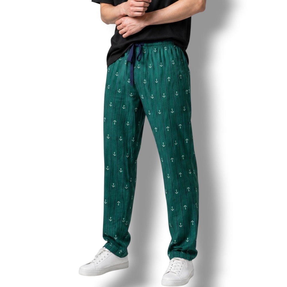 NWT Nautica Cozy Fleece Pajama Pants Mens Size Extra Large XL Green Anchor Print
